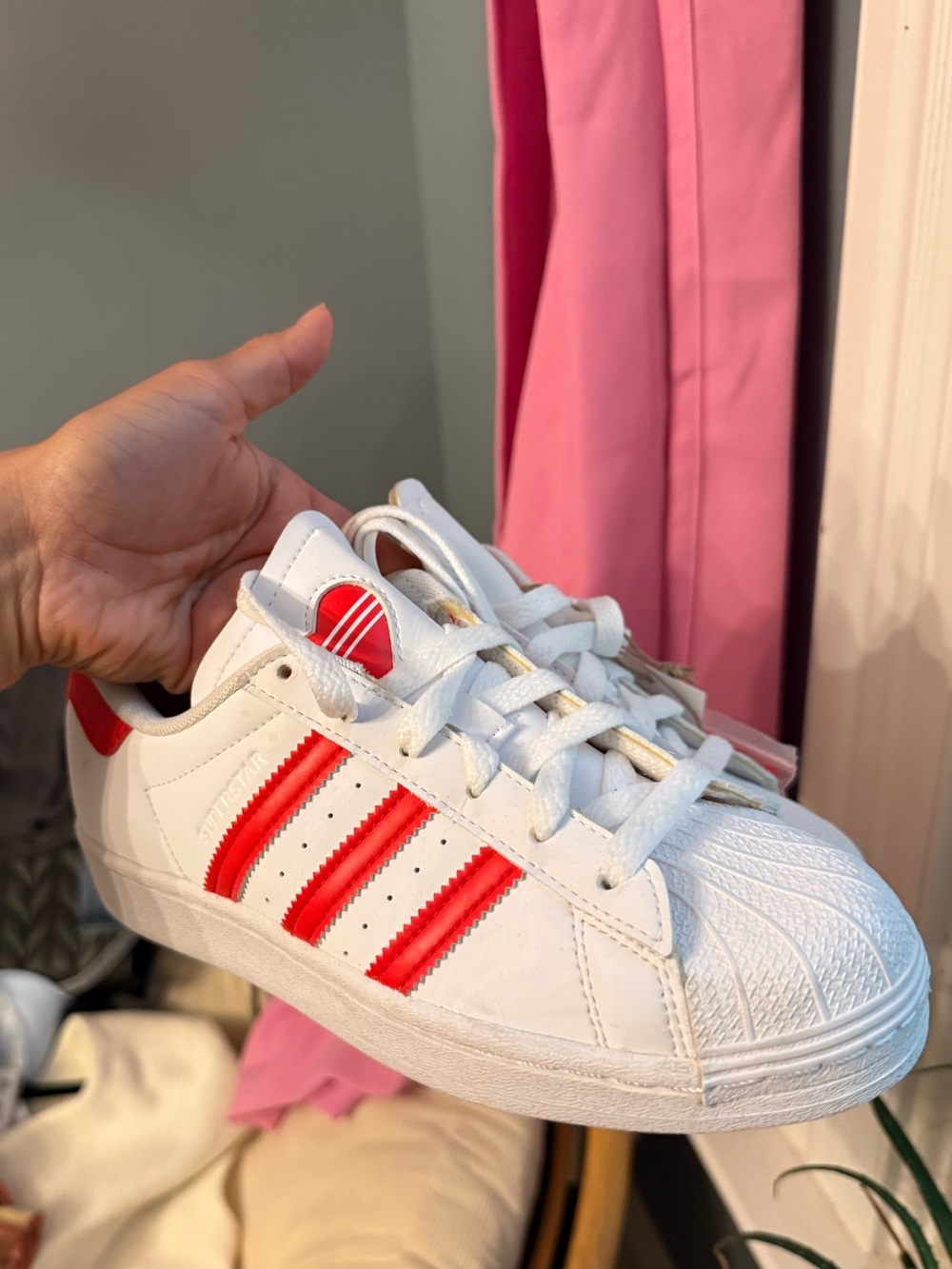 adidas Kids White Sneakers with Red Stripes